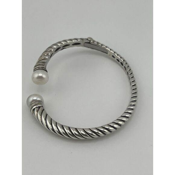 EFFY Sterling Silver 18k Yellow Gold Twisted Pearl Hinged Cuff Bracelet - Picture 13 of 16